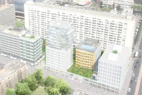 Vue de la Résidence Desaix, derrière le programme de logement Sky Avenue, opérations du projet Lyon Part-Dieu.