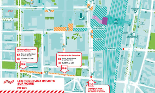 Carte indiquant les travaux d'été 2021 quartier Part-Dieu