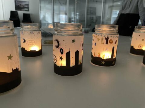 Photophores décorés avec skyline de Lyon.